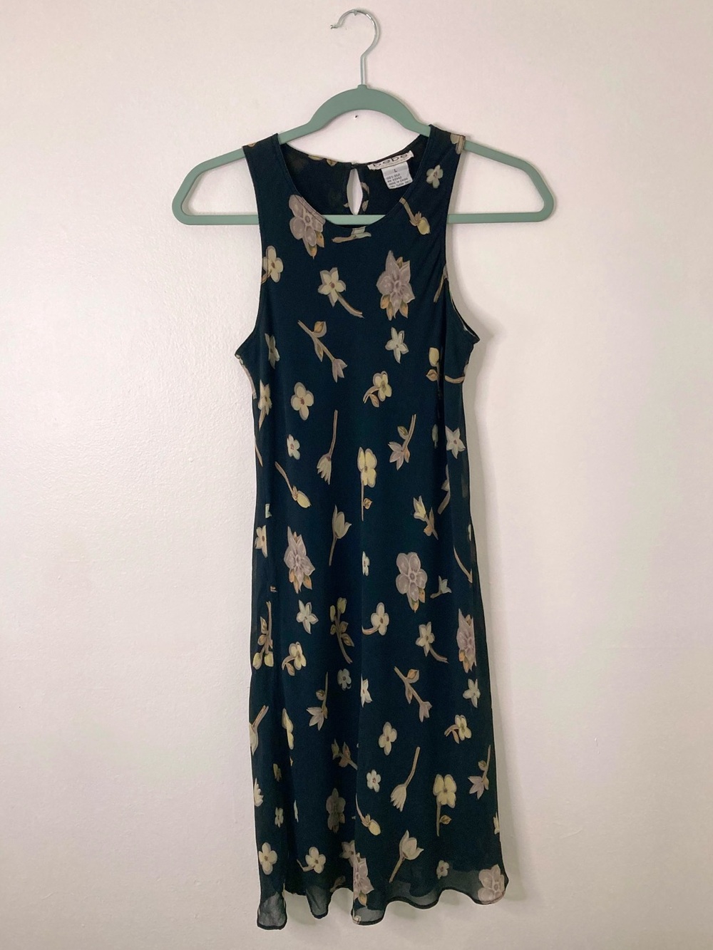 bebe Black Midi Dress with Cream Floral Print